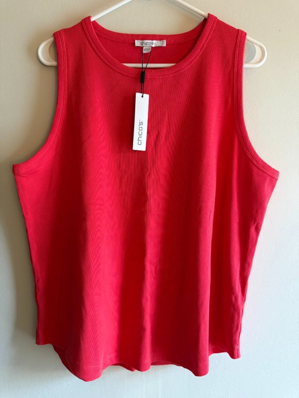 NWT Chico's Cotton Span Rib High Neck Tank Watermelon Punch Size 3 XL